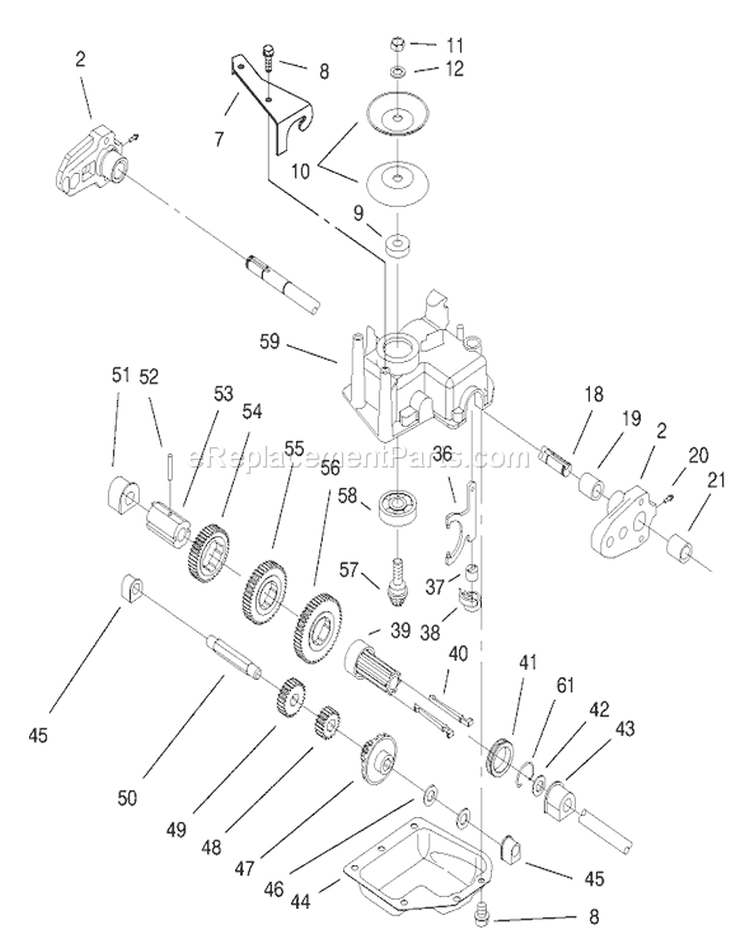 Gear Case Assembly Diagram and Parts List for 20465 790000001-799999999 - 1997 Toro Lawn Mower