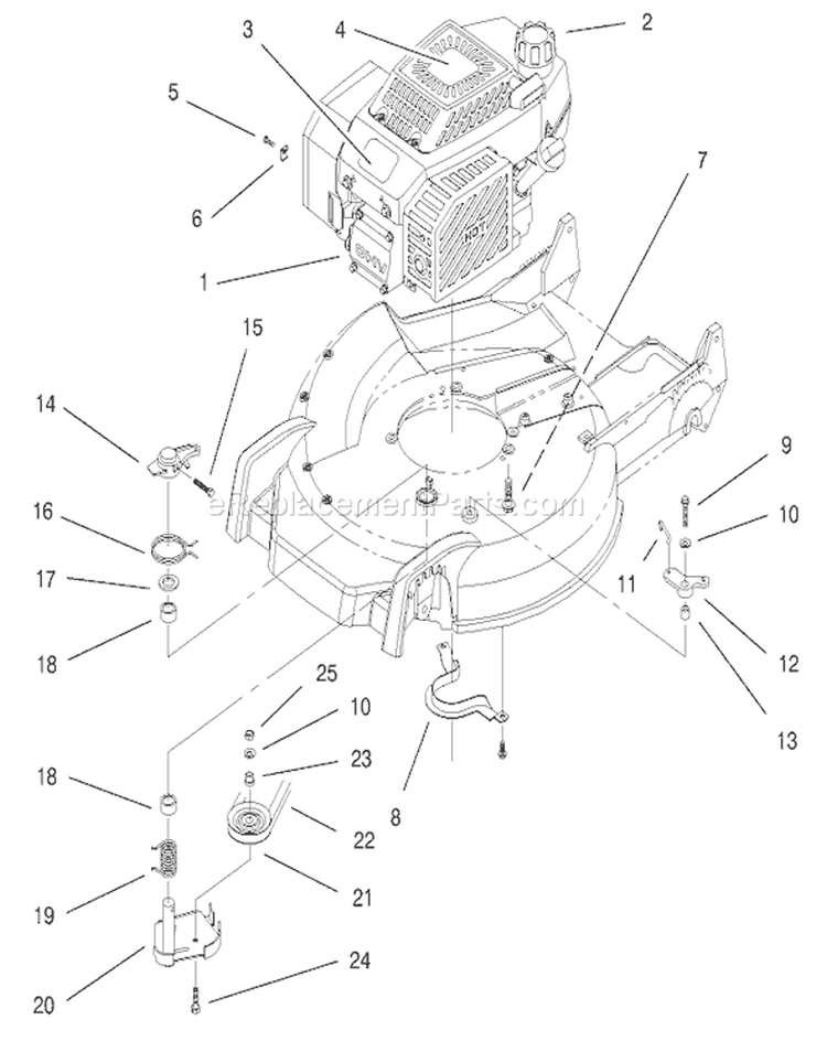 Engine Diagram and Parts List for 20465 790000001-799999999 - 1997 Toro Lawn Mower