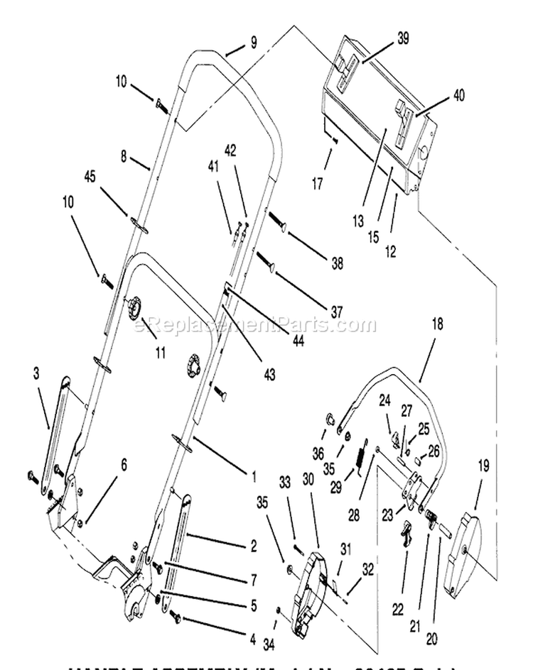 Handle Assembly Diagram and Parts List for 20465 5900001-5999999 - 1995 Toro Lawn Mower