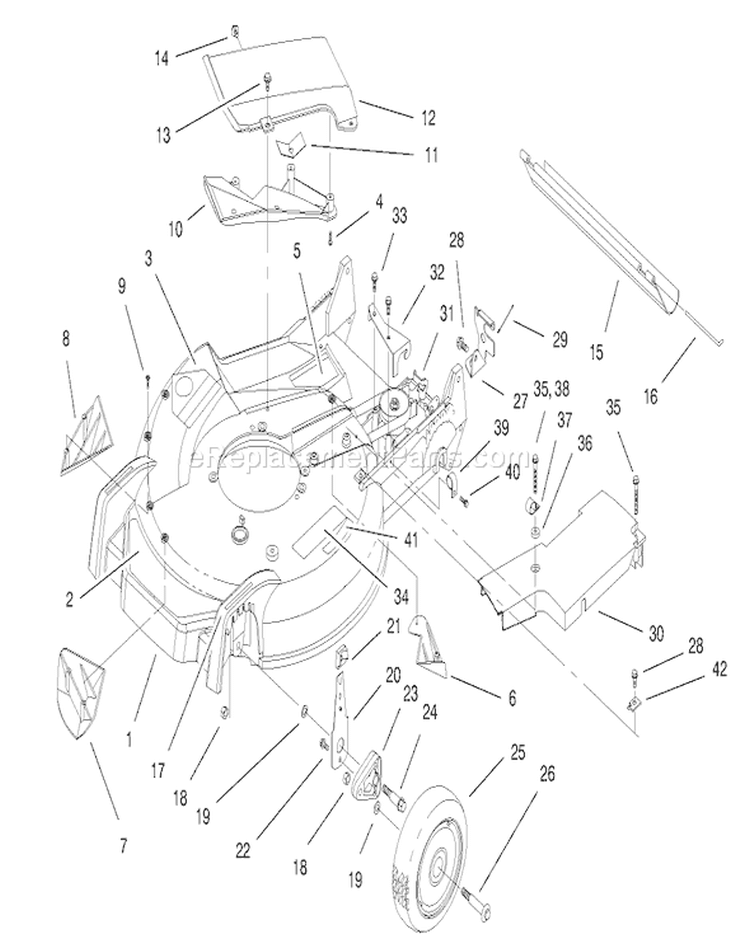 Housing Assembly Diagram and Parts List for 20466 6900001-6999999 - 1996 Toro Lawn Mower