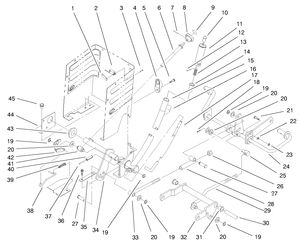 Lift Lever & Hoc Assembly Diagram and Parts List for 72047 9900001 - 9999999 Toro Lawn Tractor