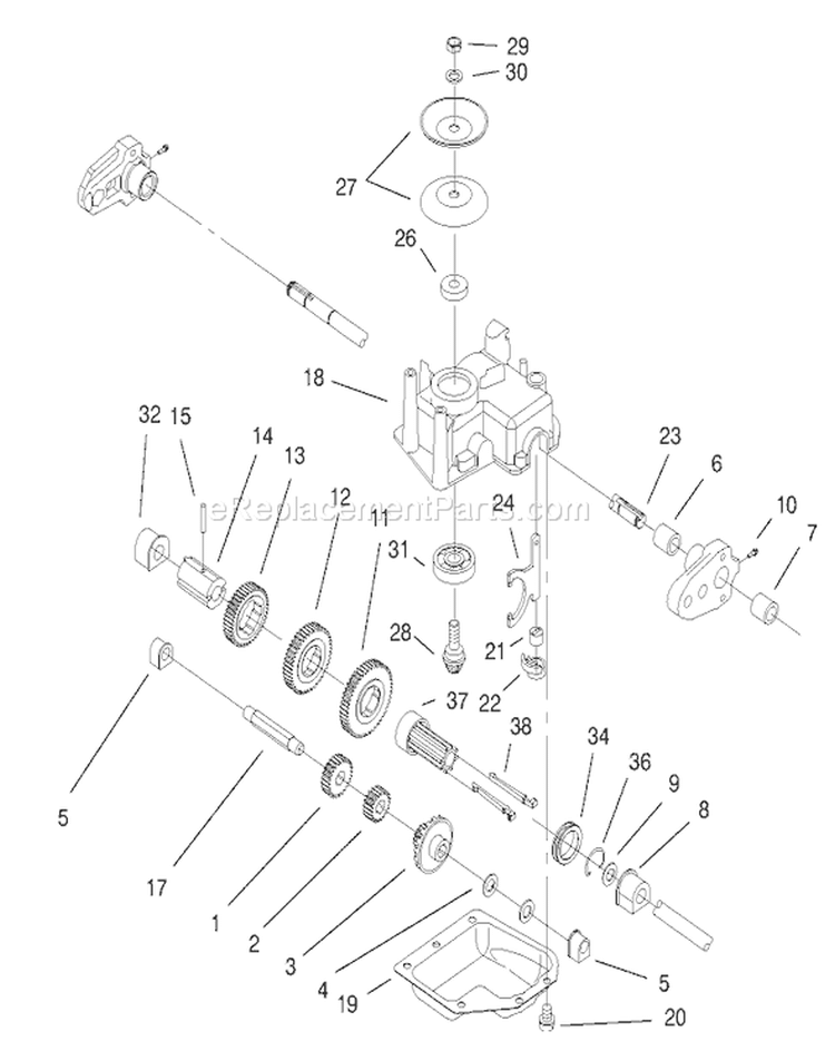 Gear Case Assembly Diagram and Parts List for 20470 7900001-7999999 - 1997 Toro Lawn Mower