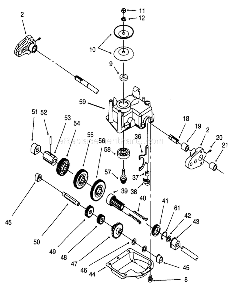 Gear Case Assembly Diagram and Parts List for 20472 6900001-6999999 - 1996 Toro Lawn Mower
