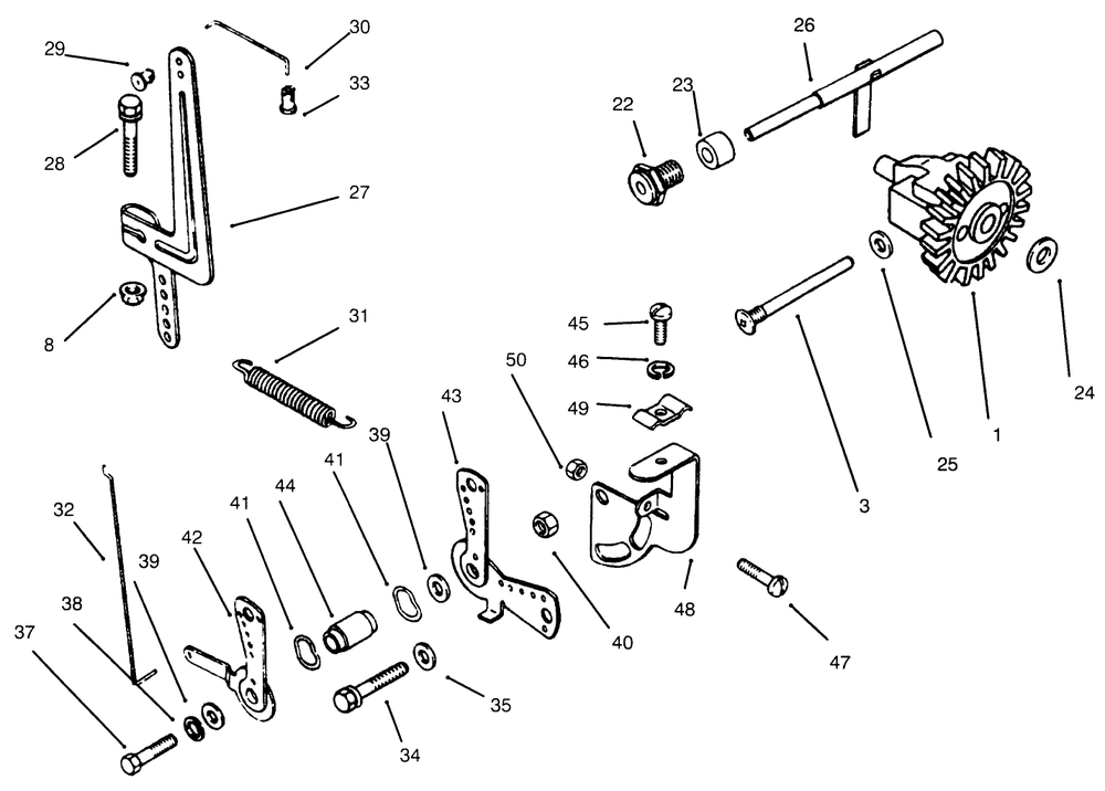 Governor Linkage Diagram and Parts List for 73402 6900001 - 6999999 Toro Lawn Tractor