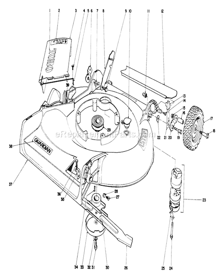 Housing Assembly Diagram and Parts List for 20474 5000001-5999999 - 1975 Toro Lawn Mower