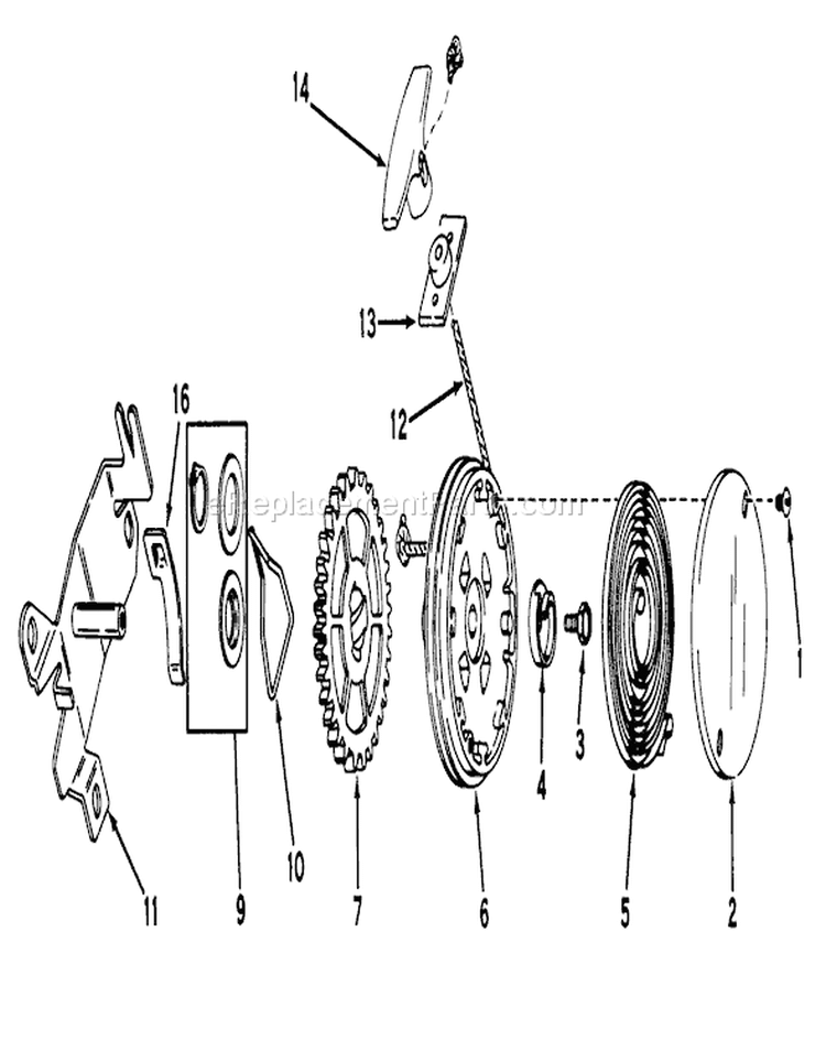 Rewind Starter Diagram and Parts List for 20474 5000001-5999999 - 1975 Toro Lawn Mower