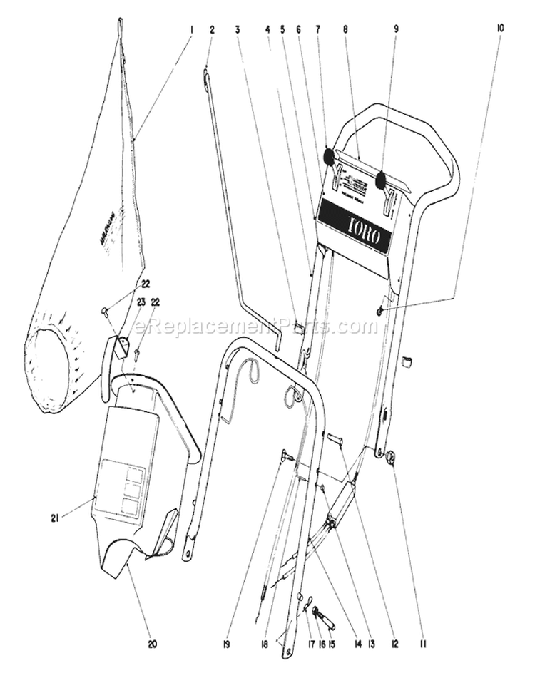 Handle Assembly Diagram and Parts List for 20474 5000001-5999999 - 1975 Toro Lawn Mower