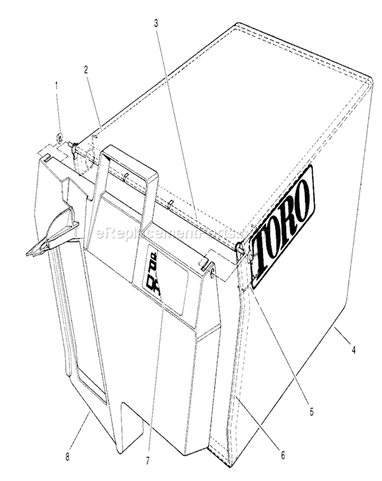 A - Bag Assembly Diagram and Parts List for 20474 6900001-6999999 - 1996 Toro Lawn Mower