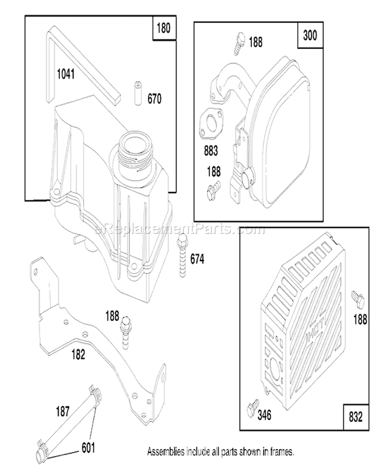 Fuel Tank and Muffler Diagram and Parts List for 20474 6900001-6999999 - 1996 Toro Lawn Mower