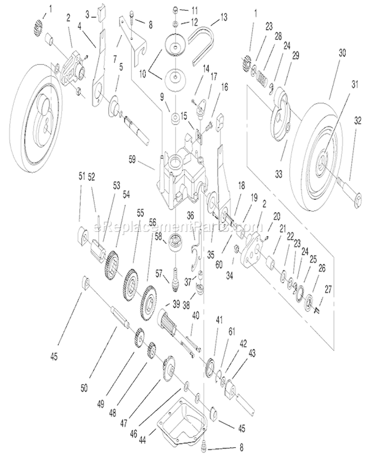 Gear Case Assembly Diagram and Parts List for 20474 6900001-6999999 - 1996 Toro Lawn Mower