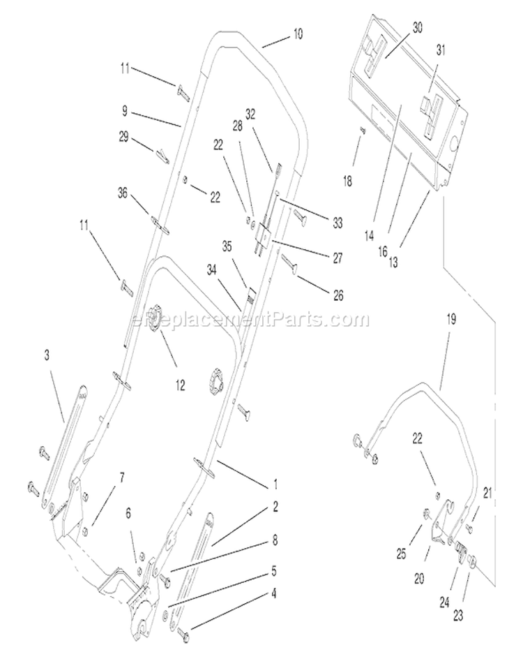 Handle Assembly Diagram and Parts List for 20474 6900001-6999999 - 1996 Toro Lawn Mower