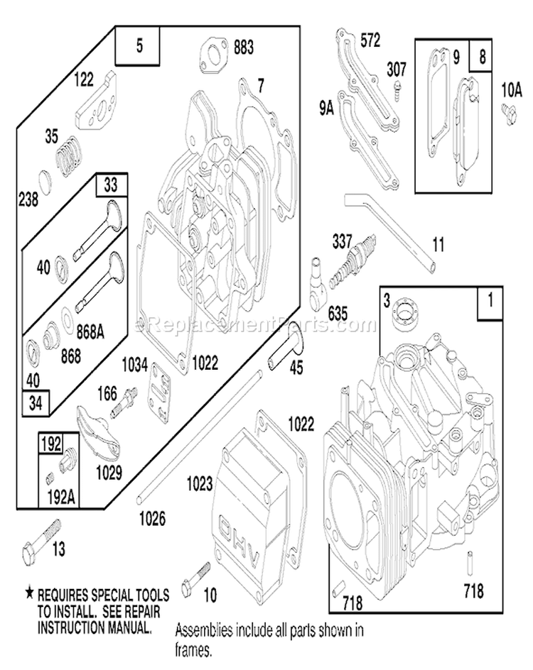 Cylinder and Valve Head Diagram and Parts List for 20474 6900001-6999999 - 1996 Toro Lawn Mower