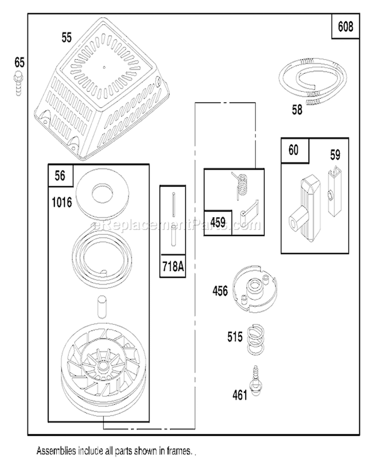 Starter Assemble Diagram and Parts List for 20474 6900001-6999999 - 1996 Toro Lawn Mower