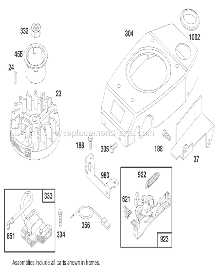 Blower Housing, Flywheel and Ignition Coil Diagram and Parts List for 20474 6900001-6999999 - 1996 Toro Lawn Mower
