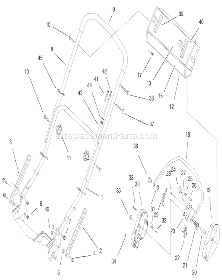 Handle Assembly Diagram and Parts List for 20475 6900001-6999999 - 1996 Toro Lawn Mower