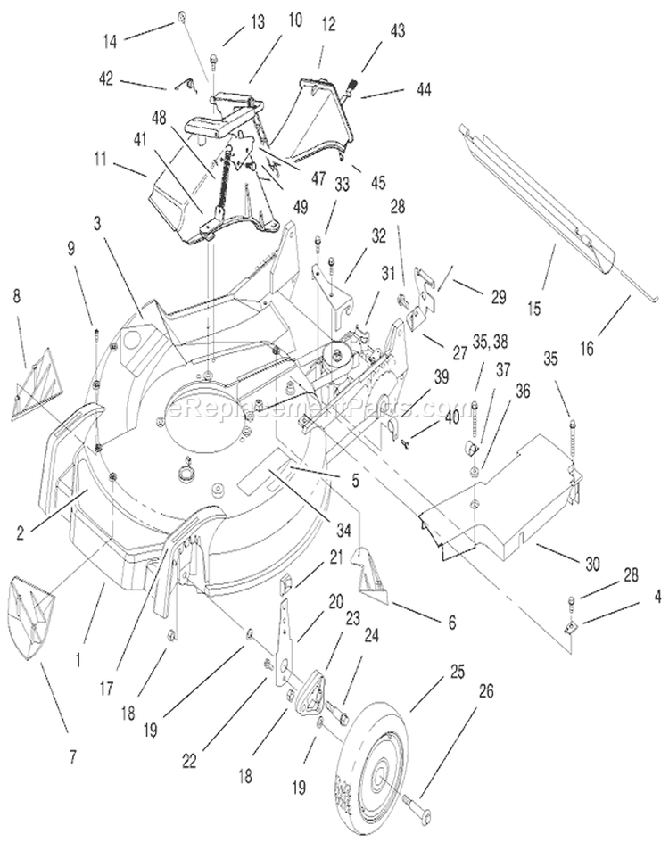 Housing Assembly Diagram and Parts List for 20475 6900001-6999999 - 1996 Toro Lawn Mower
