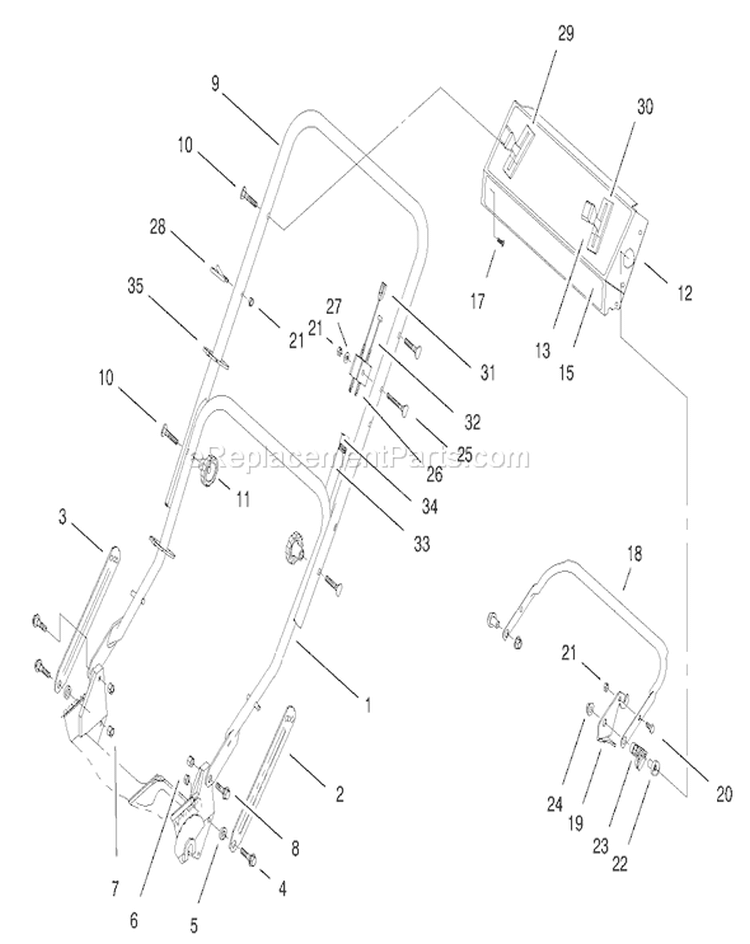Handle Assembly Diagram and Parts List for 20478 7900001-7999999 - 1997 Toro Lawn Mower