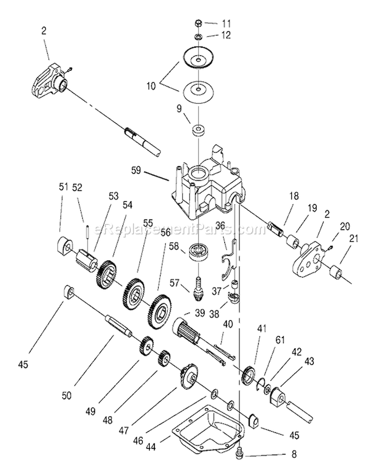 Gear Case Assembly Diagram and Parts List for 20480 7900001-7999999 - 1997 Toro Lawn Mower