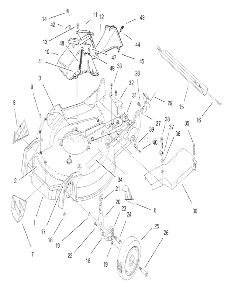 Housing Assembly Diagram and Parts List for 20480 7900001-7999999 - 1997 Toro Lawn Mower