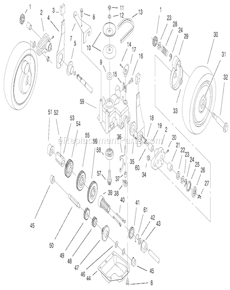Gear Case Assembly Diagram and Parts List for 20481 7900001-7999999 - 1997 Toro Lawn Mower