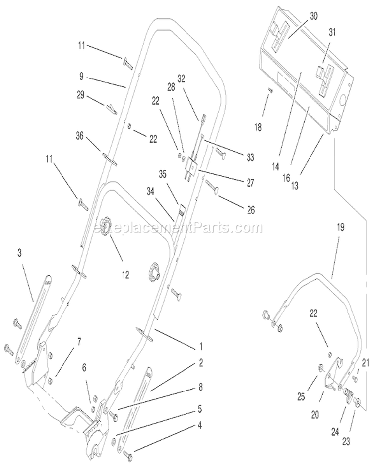 Handle Assembly Diagram and Parts List for 20481 7900001-7999999 - 1997 Toro Lawn Mower