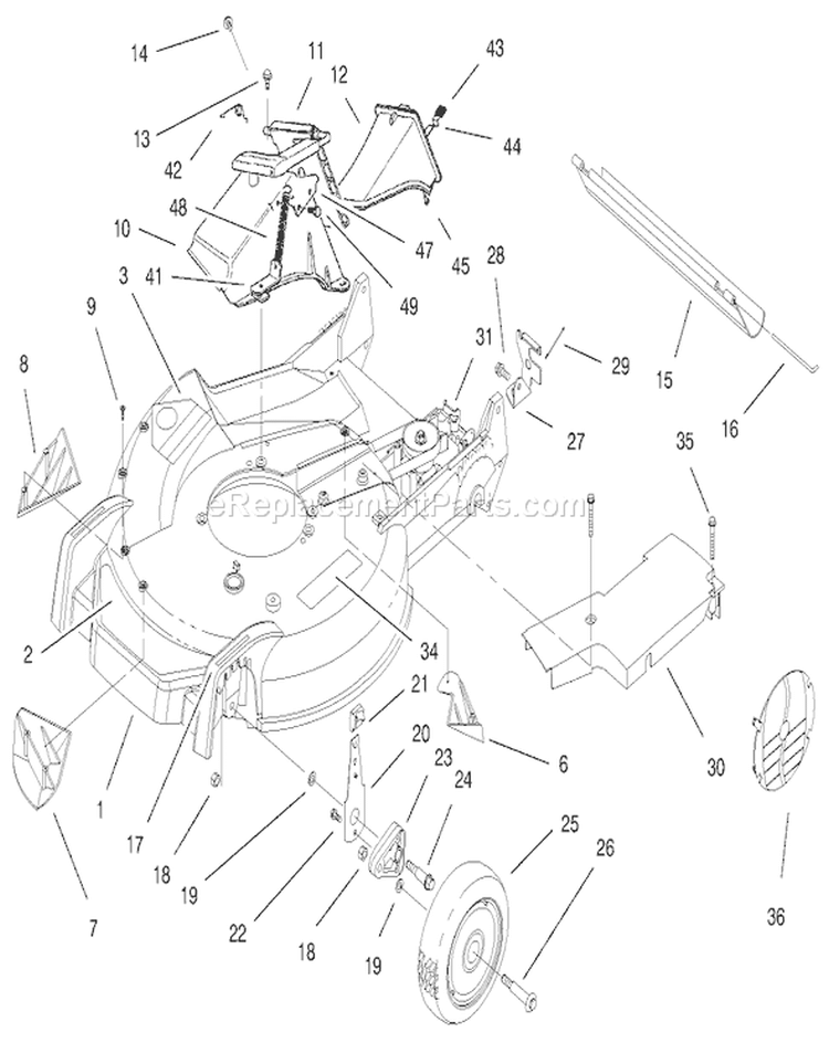 Housing Assembly Diagram and Parts List for 20481 7900001-7999999 - 1997 Toro Lawn Mower
