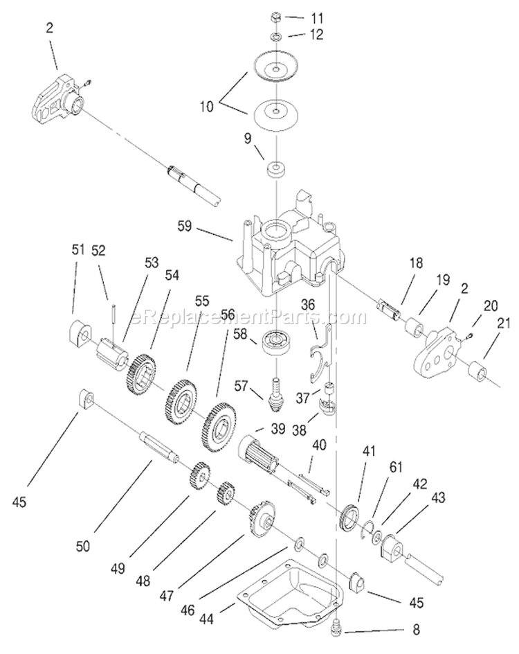 Gear Case Assembly Diagram and Parts List for 20483 790000001-799999999 - 1997 Toro Lawn Mower