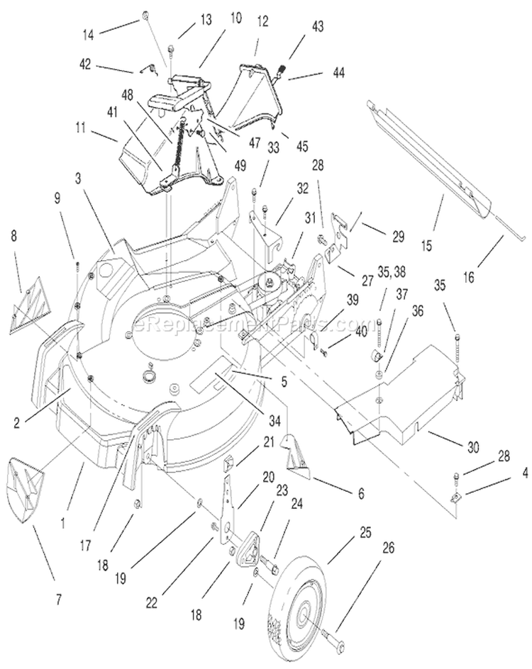Housing Assembly Diagram and Parts List for 20483 790000001-799999999 - 1997 Toro Lawn Mower