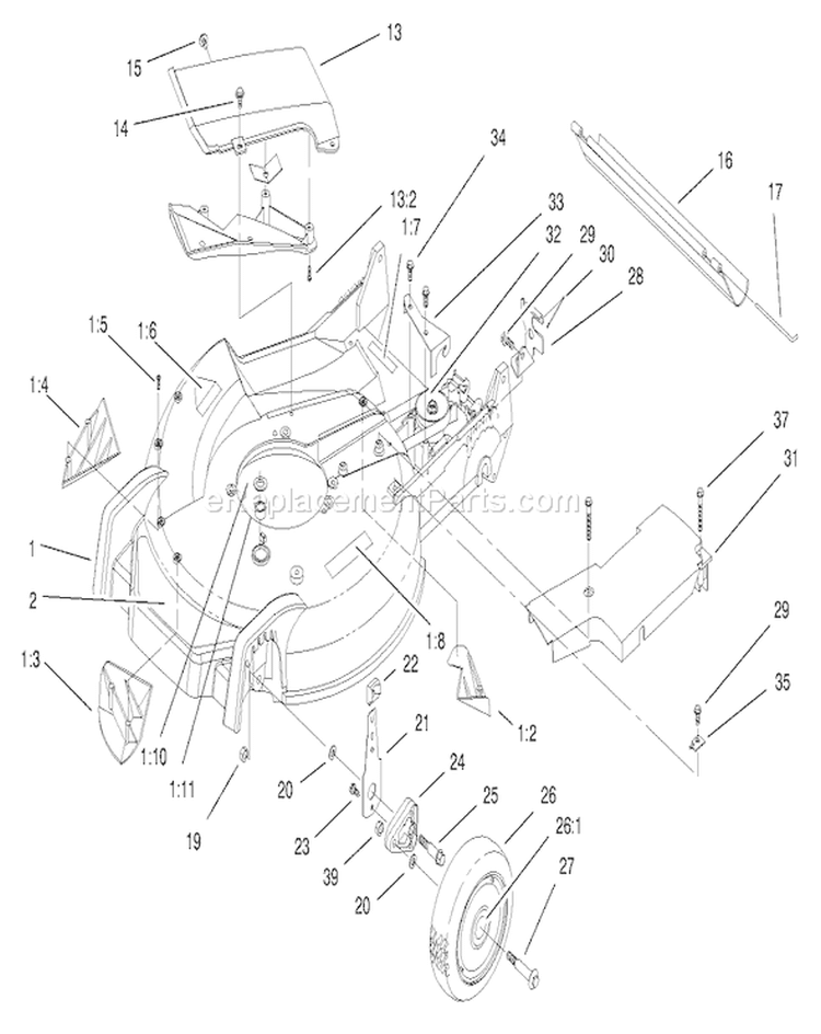 Housing Assembly Diagram and Parts List for 20487 200000001-200999999 - 2000 Toro Lawn Mower