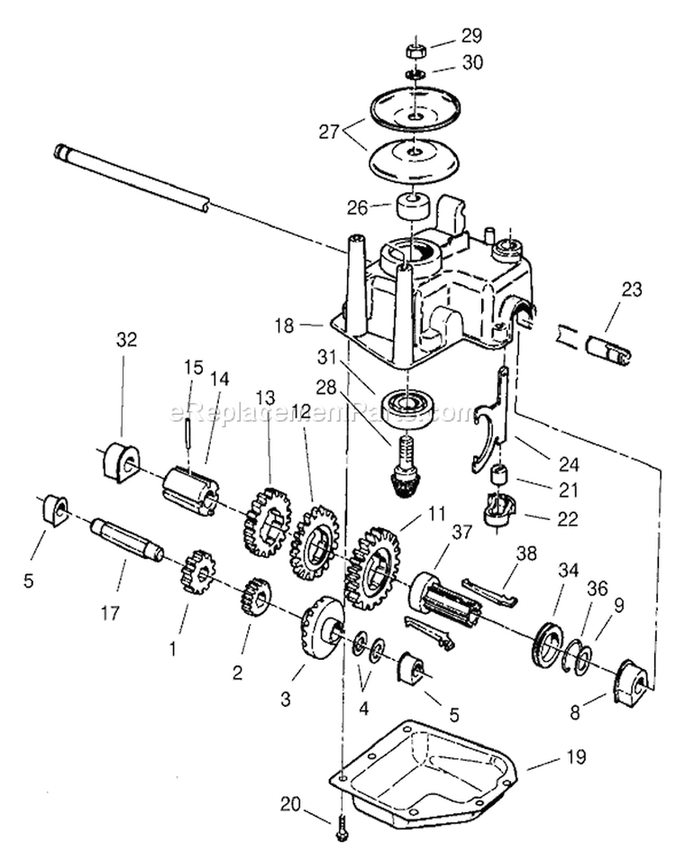 Gearcase Assembly Diagram and Parts List for 20487 210000001-210999999 - 2001 Toro Lawn Mower