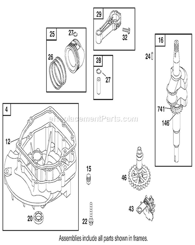 Crankshaft Assembly Diagram and Parts List for 20487 210000001-210999999 - 2001 Toro Lawn Mower