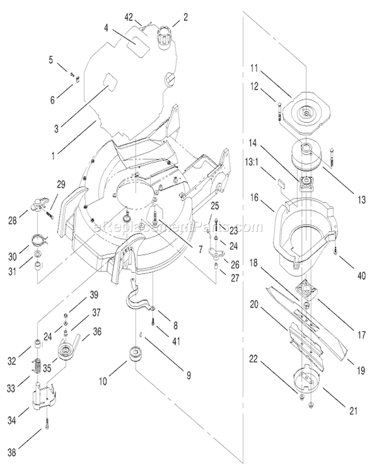 Engine and Blade Assembly Diagram and Parts List for 20487 210000001-210999999 - 2001 Toro Lawn Mower