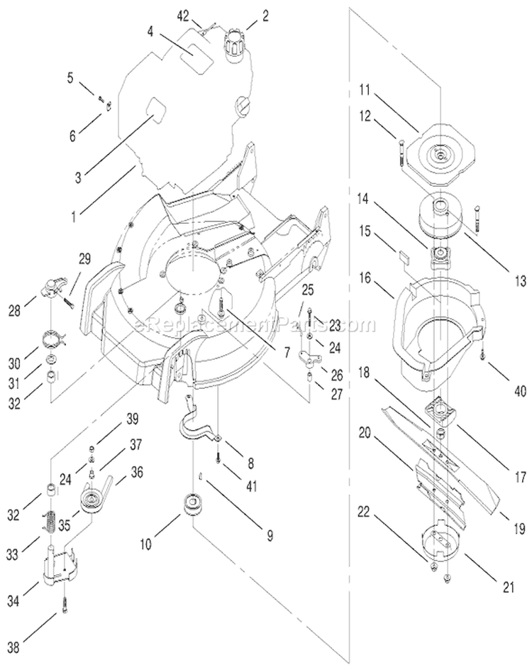 Engine and Blade Assembly Diagram and Parts List for 20487 8900001-8999999 - 1998 Toro Lawn Mower