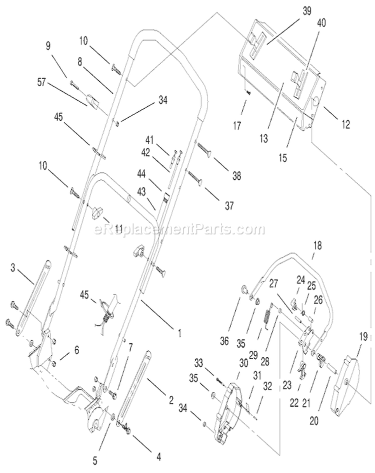 Handle Assembly Diagram and Parts List for 20487 8900001-8999999 - 1998 Toro Lawn Mower