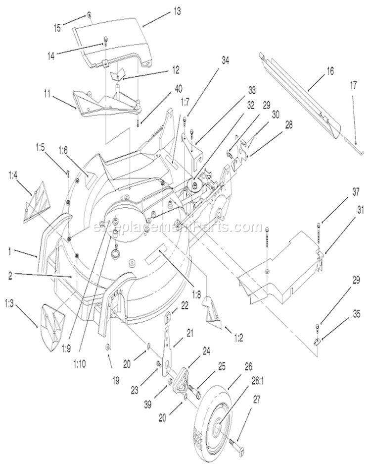 Housing Assembly Diagram and Parts List for 20487 9900001-9999999 - 1999 Toro Lawn Mower