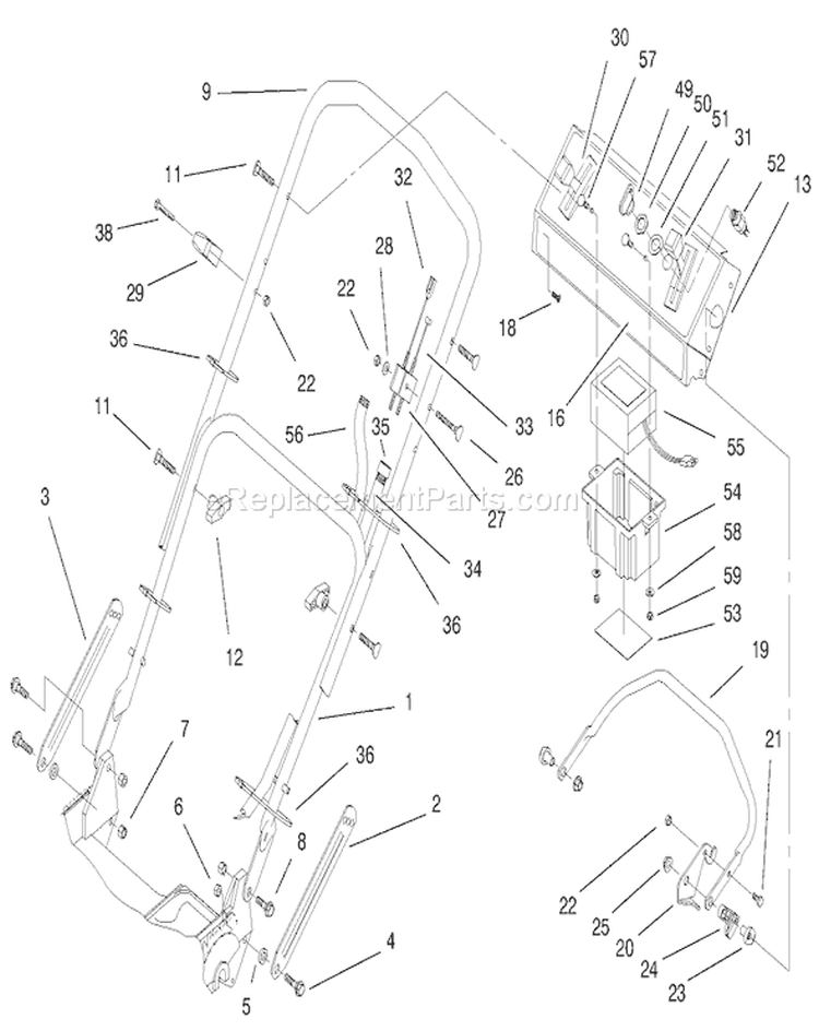 Handle Assembly Diagram and Parts List for 20488 8900001-8999999 - 1998 Toro Lawn Mower