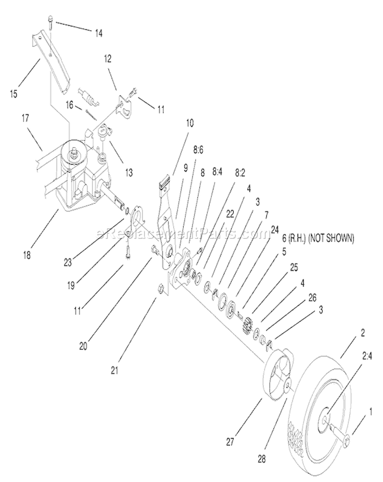 Rear Axle Assembly Diagram and Parts List for 20490 8900001-8999999 - 1998 Toro Lawn Mower