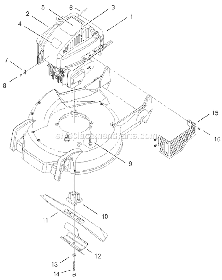 Engine and Blade Assembly Diagram and Parts List for 20493 8900001-8999999 - 1998 Toro Lawn Mower