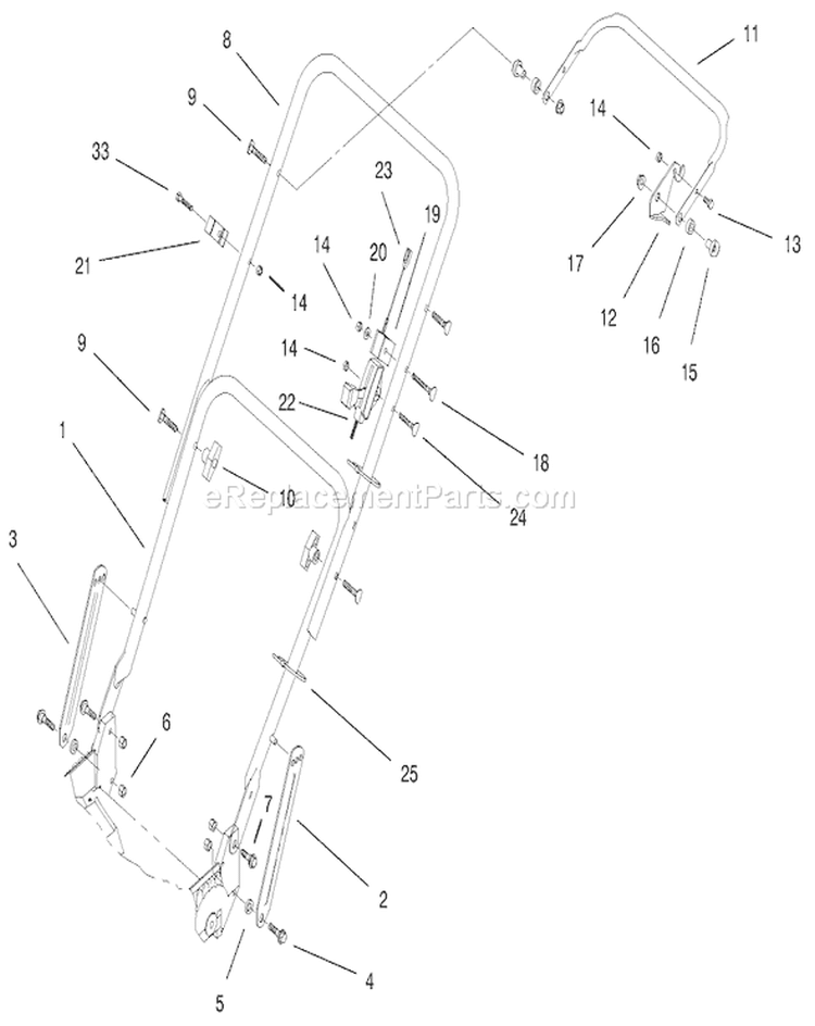 Handle Assembly Diagram and Parts List for 20493 8900001-8999999 - 1998 Toro Lawn Mower