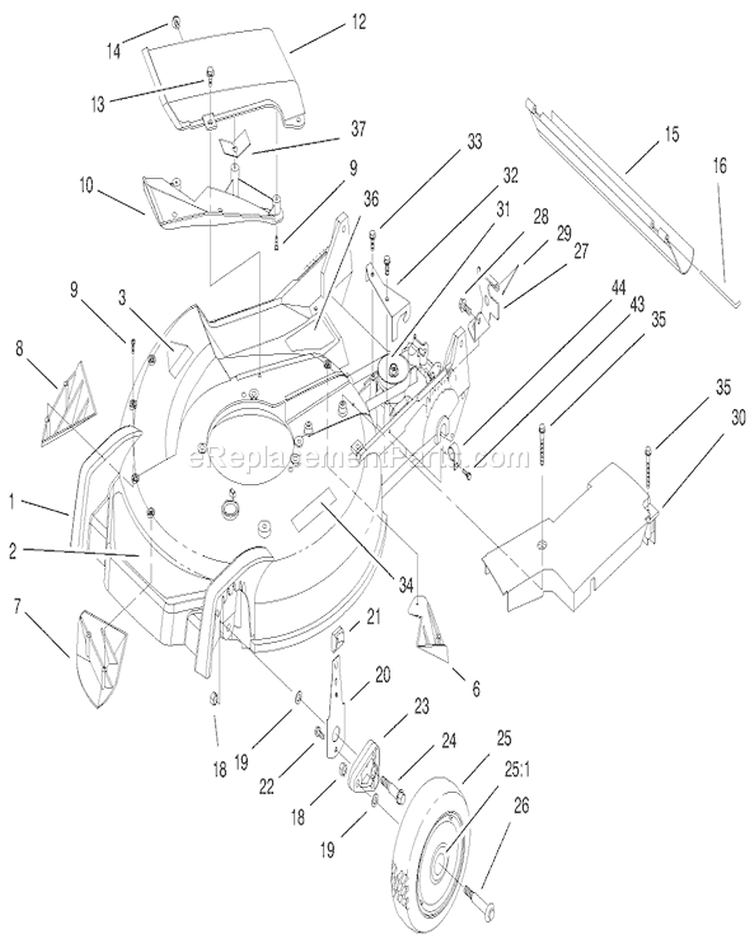 Housing Assembly Diagram and Parts List for 20494 8900001-8999999 - 1998 Toro Lawn Mower