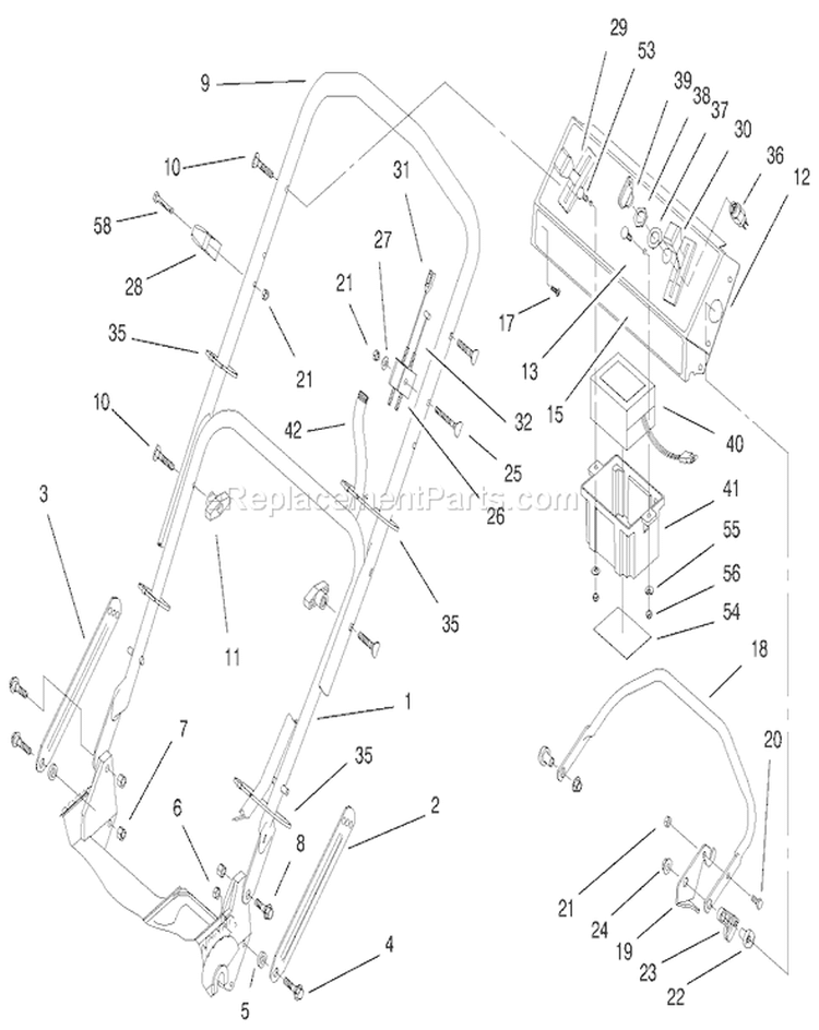 Handle Assembly Diagram and Parts List for 20495 8900001-8999999 - 1998 Toro Lawn Mower