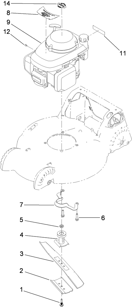 Engine And Blade Assembly Diagram and Parts List for 22156TE (310000001-310001000)(2010) Toro Lawn Mower