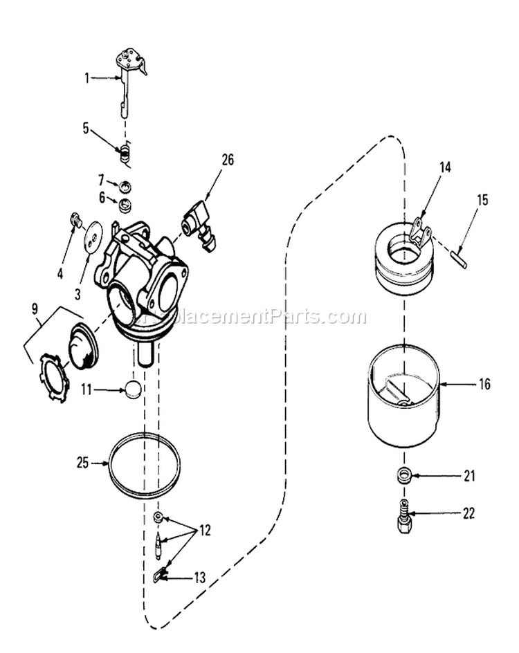 Carburetor Assembly Diagram and Parts List for 20511 9000001-9999999 - 1989 Toro Lawn Mower
