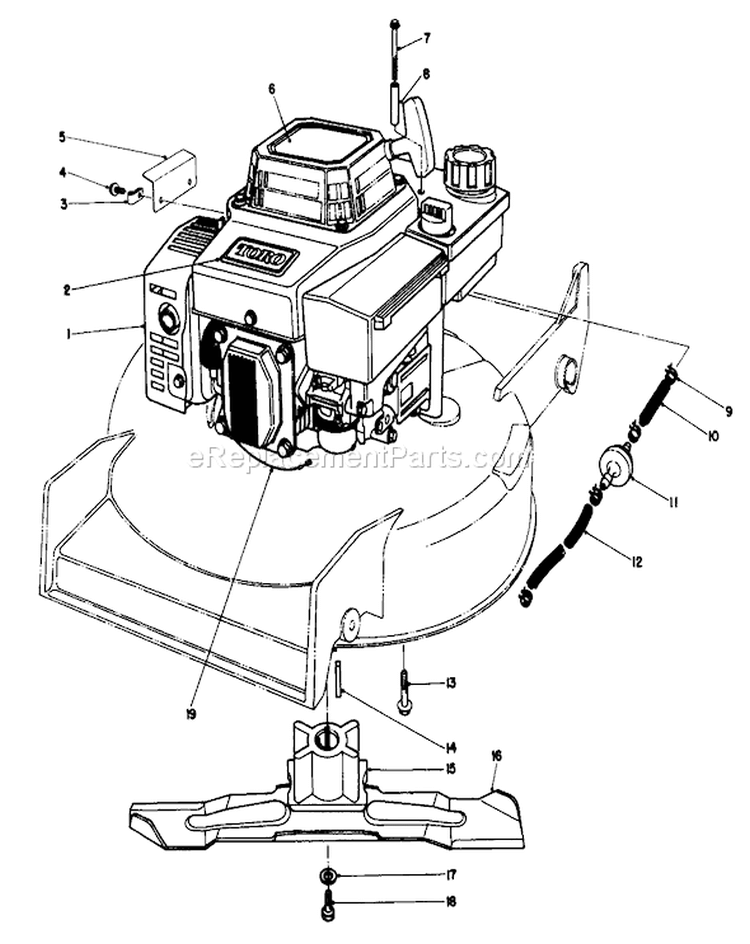 Engine Assembly Diagram and Parts List for 20522C 6000001-6999999 - 1986 Toro Lawn Mower