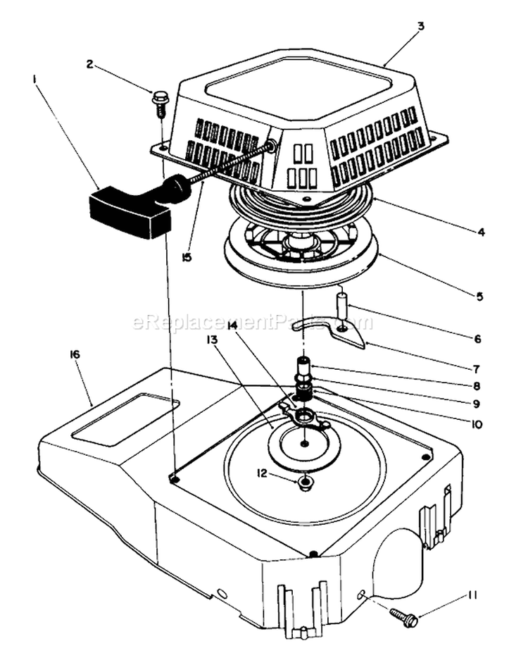 Recoil Assembly Diagram and Parts List for 20526C 7000001-7999999 - 1987 Toro Lawn Mower