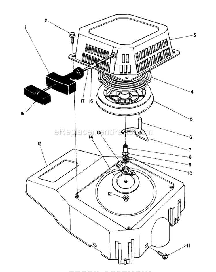 Recoil Assembly Diagram and Parts List for 20526C 8000001-8999999 - 1988 Toro Lawn Mower