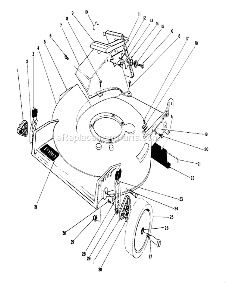 Housing Assembly Diagram and Parts List for 20531 9000001-9999999 - 1989 Toro Lawn Mower