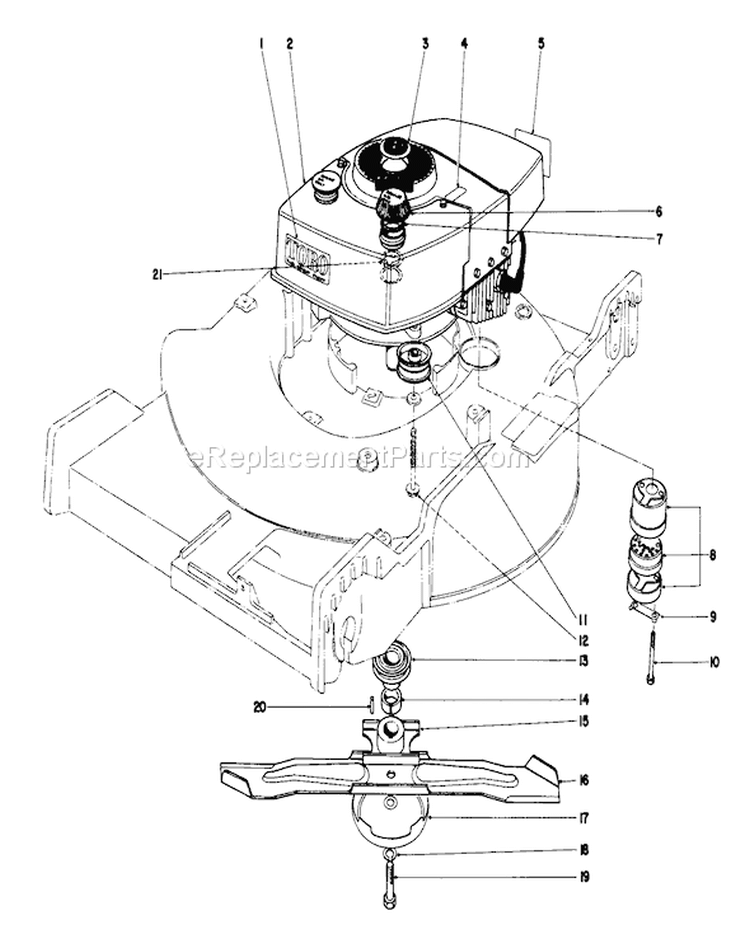 Engine Assembly Diagram and Parts List for 20550 5000001-5999999 - 1975 Toro Lawn Mower