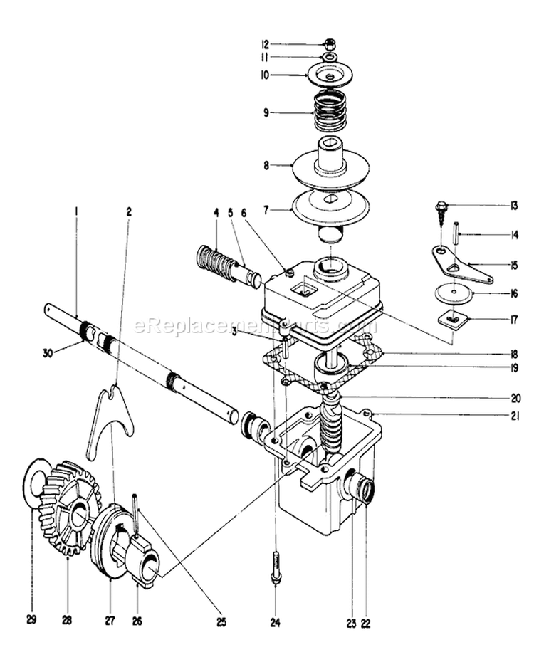 Gear Case Assembly Diagram and Parts List for 20550 5000001-5999999 - 1975 Toro Lawn Mower