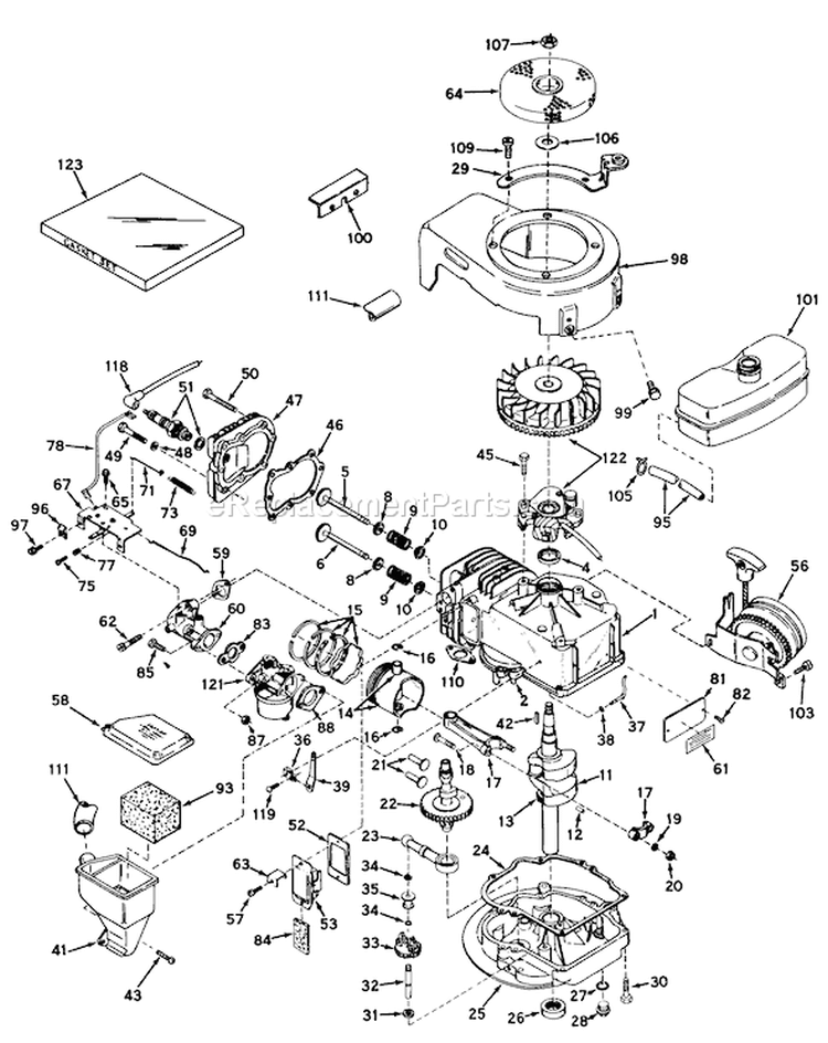 Engine Diagram and Parts List for 20227 0000001-0999999 - 1970 Toro Lawn Mower